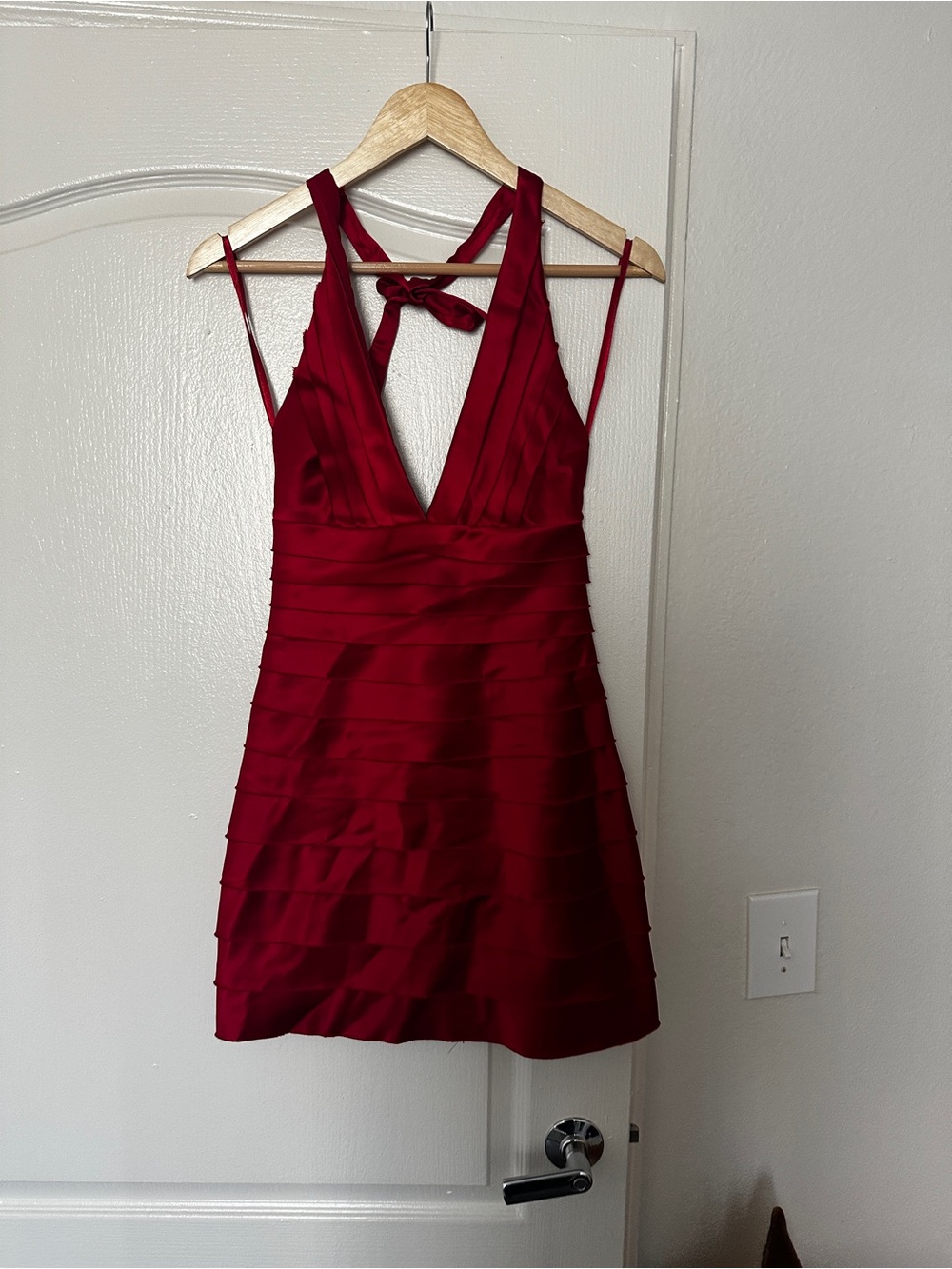 Vintage Red BCBG Halter Pleated Mini Dress